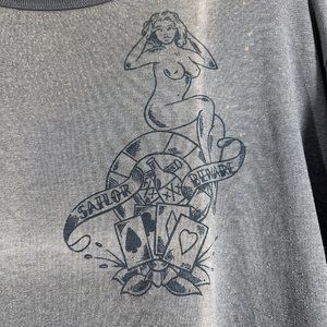 American Traditional Tattoo Pinup Sailor Beware  TShirt Mens XL Blue Graphic tee